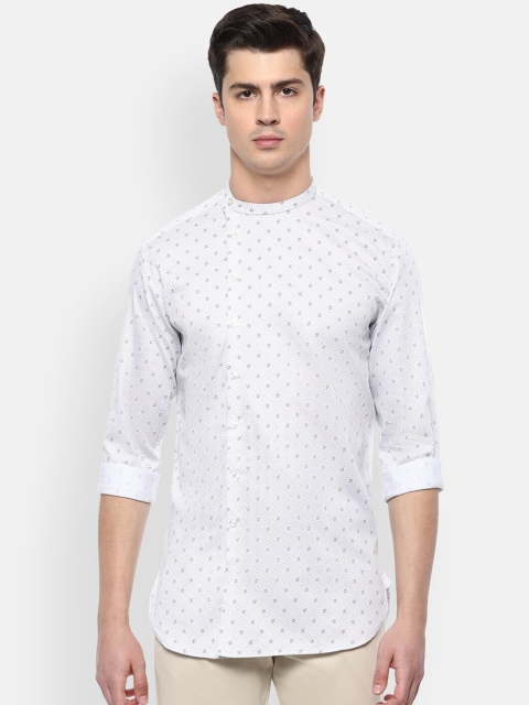 

V Dot Men White Slim Fit Printed Cotton Casual Shirt