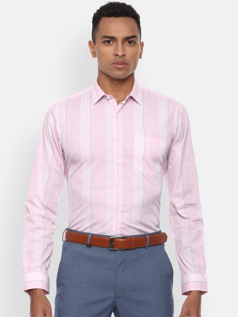Van Heusen Men Pink & White Slim Fit Checked Formal Shirt