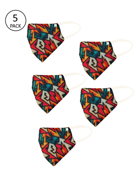 

ZIYAA Unisex Pack Of 5 Red & Yellow Printed 4-Ply Safety Shield Reusable Outdoor Protection Masks