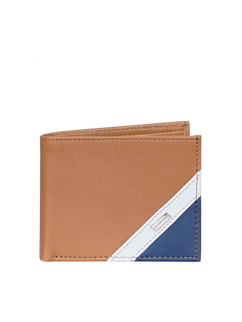 

Justanned Men Brown & Blue Colourblocked Two Fold Leather Wallet