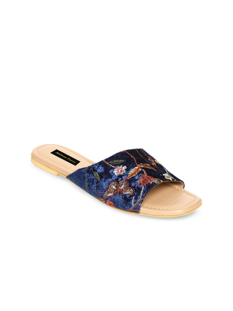 

Milano Torre Women Navy Blue Embroidered Open Toe Flats