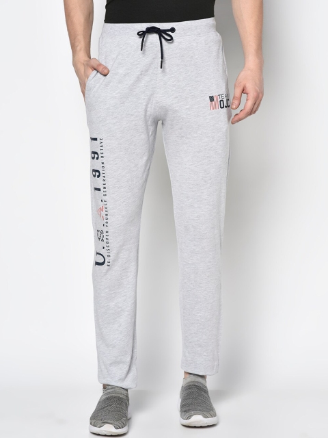 

Octave Men Grey Melange & Navy Blue Solid Cotton Track Pants with Printed Detail