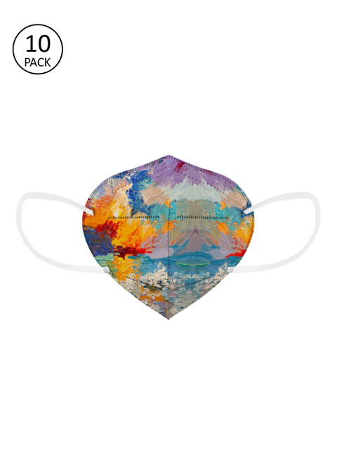 

Status Unisex Pack Of 10 Purple & Orange Printed 4-Ply Reusable KN95 Face Masks
