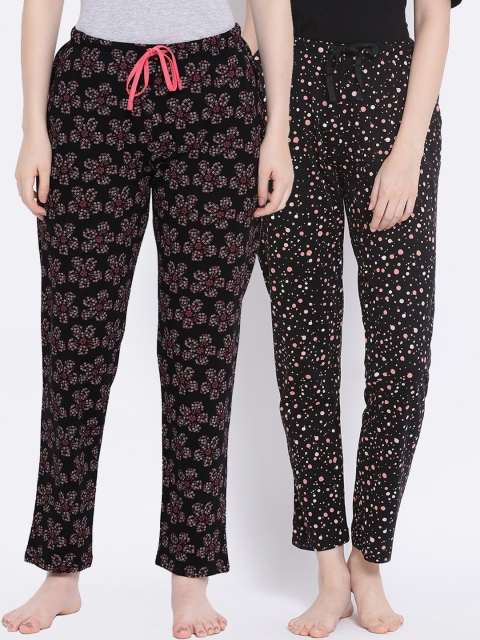 

Kanvin Women Pack of 2 Printed Pure Cotton Lounge Pants, Black