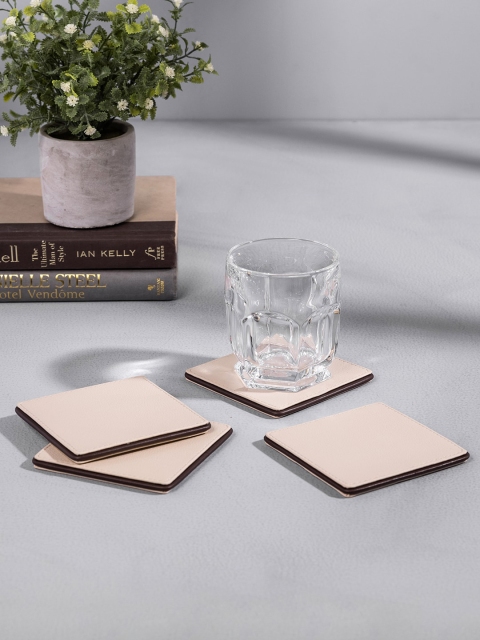 

Pure Home and Living Set Of 4 Cream-Coloured & Brown Solid Coasters
