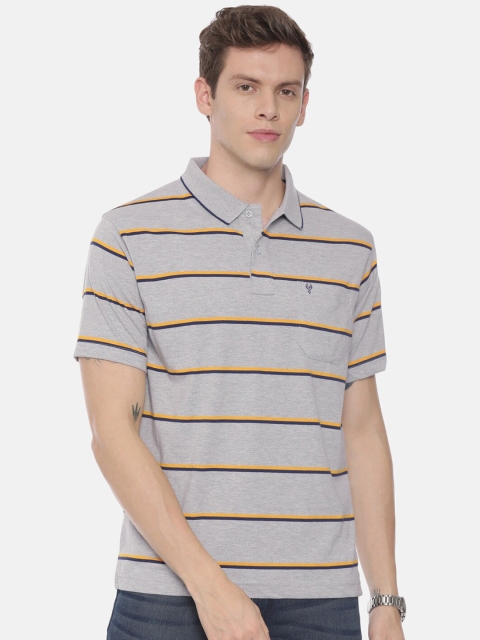 

Classic Polo Men Grey Striped Polo Collar T-shirt