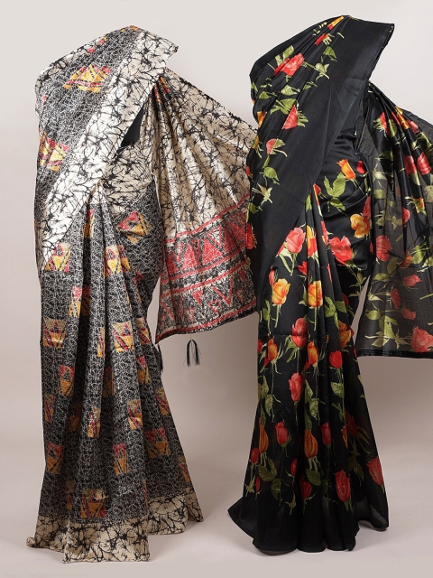 

Pothys Pack Of 2 Black Printed Jute Silk Sarees