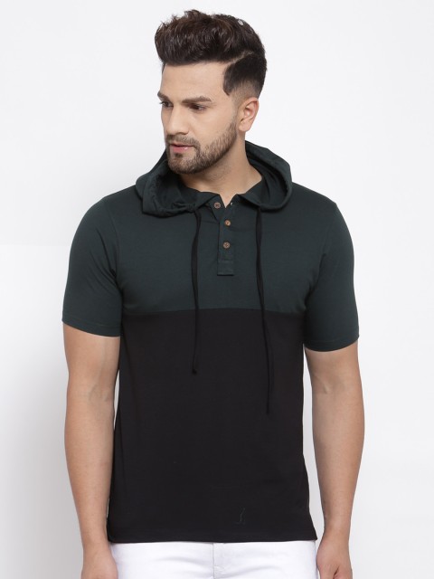 

Kalt Men Black & Grey Colourblocked Hooded T-shirt