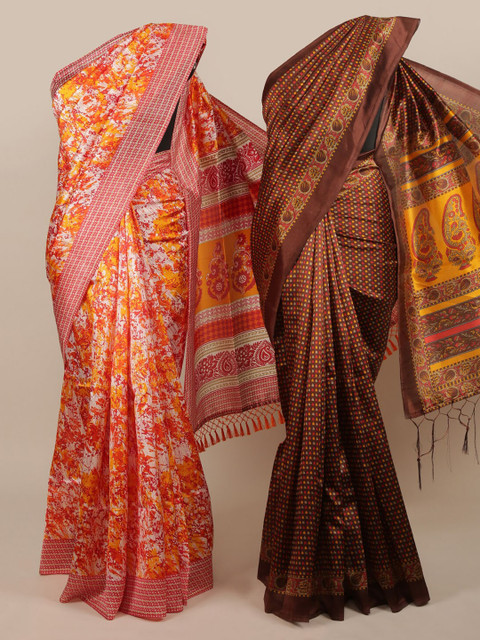 

Pothys Pack Of 2 Pink & Brown Jute Silk Printed Sarees