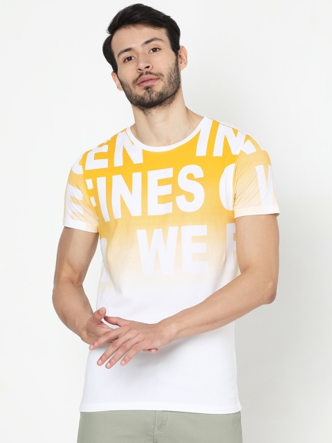 

Rex Straut Jeans Men Yellow Printed Round Neck T-shirt
