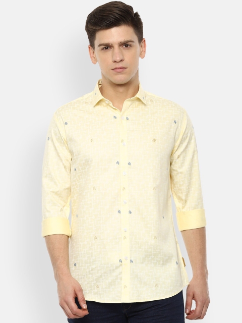 

V Dot Men Yellow Slim Fit Printed Cotton Casual Shirt