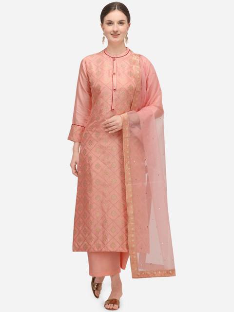 

Seerat Women Peach-Coloured Regular Pure Silk Jacquard Kurta with Dupatta