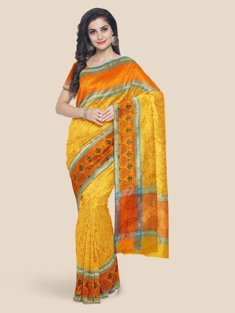 KLM Fashion Mall Yellow & Orange Pure Cotton Printed Venkatgiri Saree