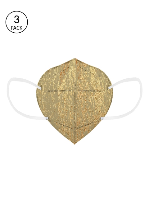 

Status Unisex Pack Of 3 Beige & Yellow Printed 4-Ply Reusable KN95 Face Masks