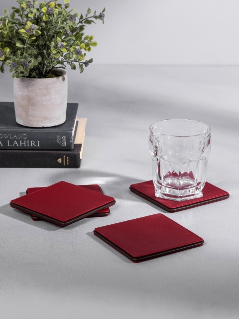

Pure Home and Living Set Of 4 Red & Brown Solid Coasters
