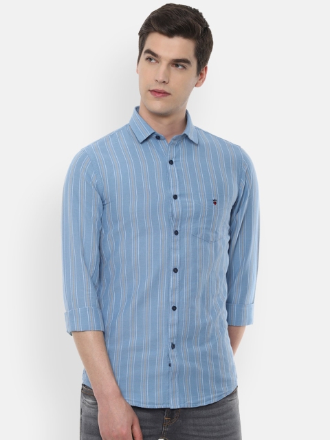

Louis Philippe Sport Men Blue & Khaki Slim Fit Striped Casual Shirt