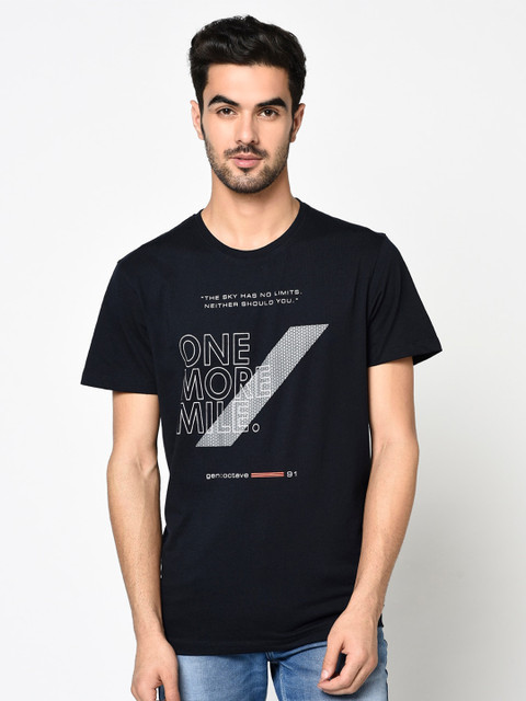 

Octave Men Navy Blue Printed Round Neck T-shirt