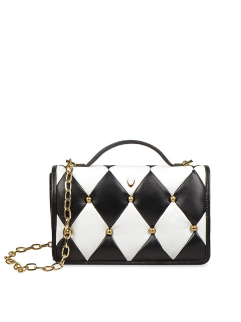 

Hidesign Black & White Colourblocked Leather Handheld Bag