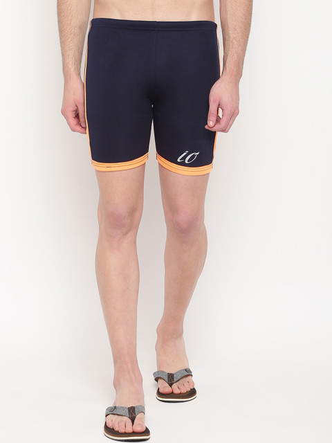 

iO Men Navy Blue & Orange Solid Swim Shorts