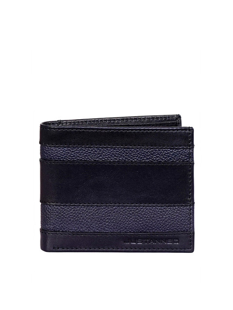 

Justanned Men Black & Navy Blue Colourblocked Two Fold Leather Wallet