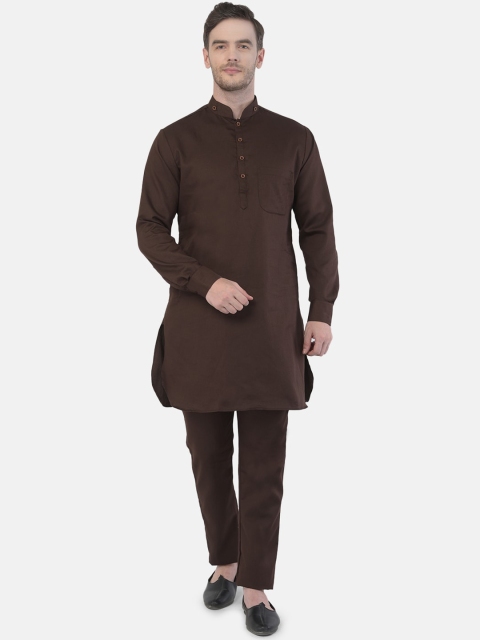 

SG LEMAN Men Brown Regular Straight Kurta with Pyjamas