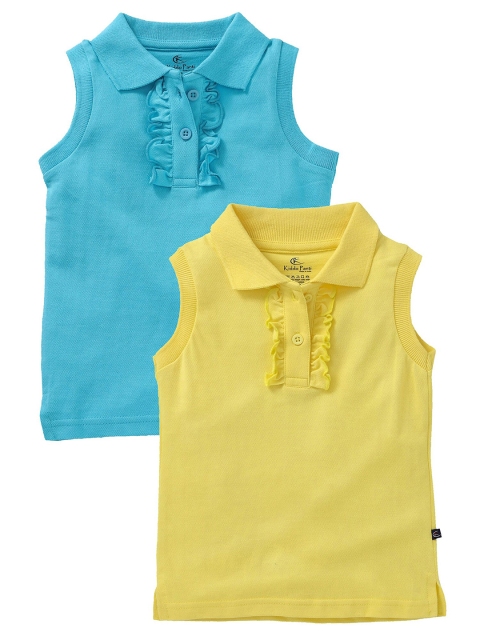 

KiddoPanti Girls Pack Of 2 Solid Polo Collar T-shirt, Blue