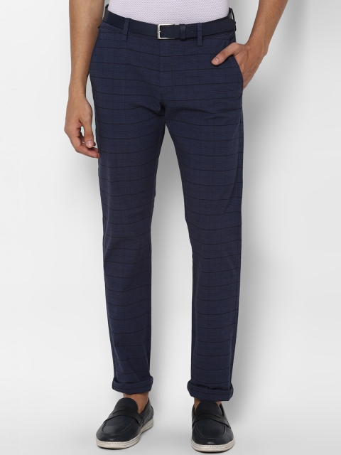 Allen Solly Men Navy Blue Slim Fit Checked Regular Trousers