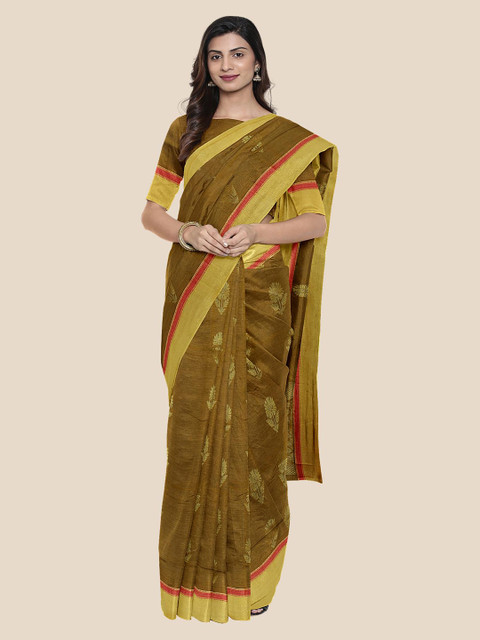 

KLM Fashion Mall Olive Green Silk Cotton Woven Design Mangalagiri Saree