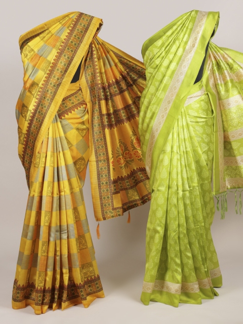 

Pothys Pack Of 2 Jute Silk Printed Sarees, Yellow