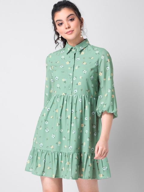 

FabAlley Green Floral Georgette Shirt Dress