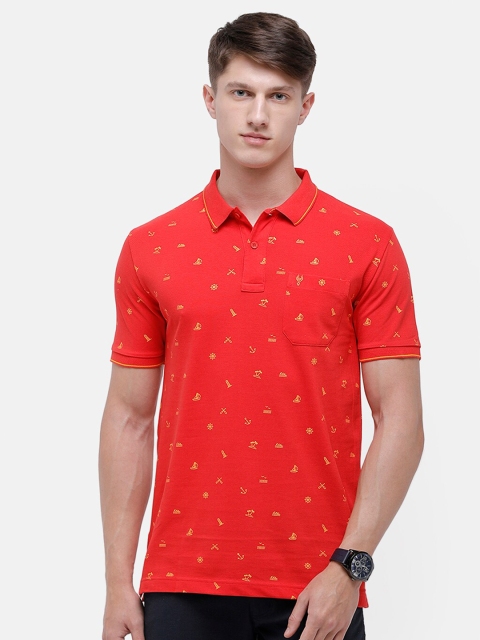 

Classic Polo Men Orange Printed Polo Collar T-shirt
