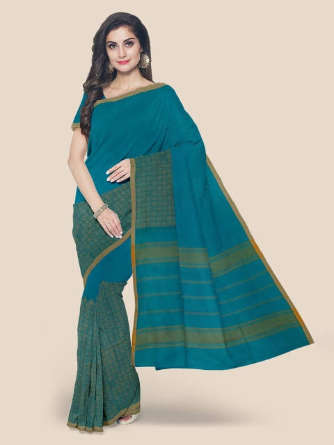 

KLM Fashion Mall Blue Pure Cotton Solid Mangalagiri Saree