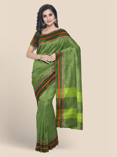 

KLM Fashion Mall Green & Maroon Pure Cotton Solid Mangalagiri Saree
