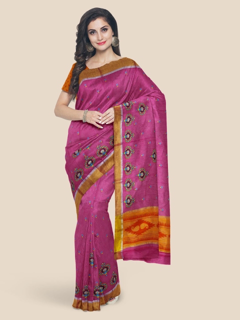 

KLM Fashion Mall Pink Embroidered Silk Cotton Saree