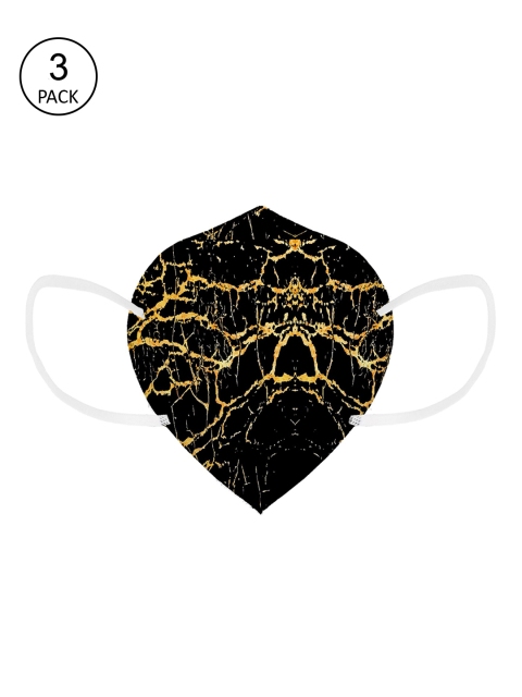 

Status Unisex Pack Of 3 Black & Gold-Coloured Printed 4-Ply Reusable N95 Masks
