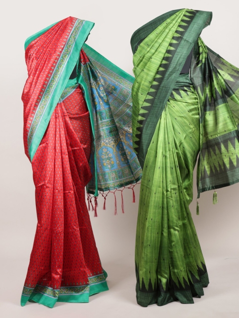 

Pothys Pack Of 2 Jute Silk Printed Sarees, Red