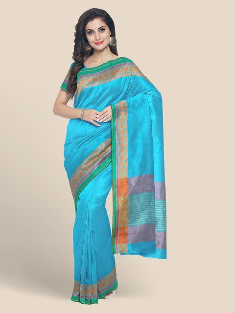 

KLM Fashion Mall Blue Pure Cotton Solid Mangalagiri Saree