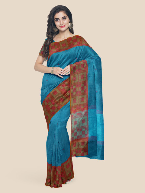 

KLM Fashion Mall Blue Pure Cotton Solid Mangalagiri Saree