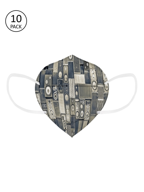 

Status Unisex Pack Of 10 Grey & Beige Printed 5-Ply Reusable N95 Masks