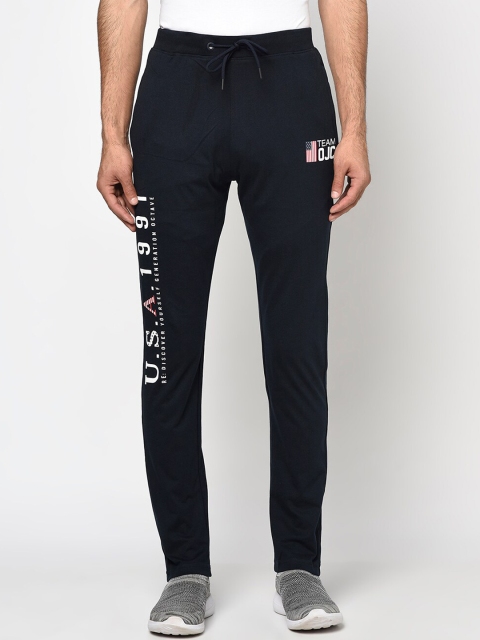 

Octave Men Navy Blue & White Solid Cotton Track Pants with Printed Detail