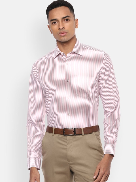 

Van Heusen Men White & Rust Orange Regular Fit Striped Cotton Formal Shirt