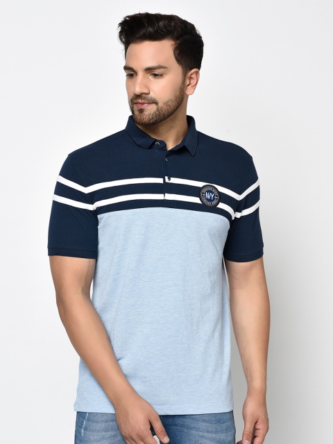 

Octave Men Blue Colourblocked Polo Collar Cotton T-shirt