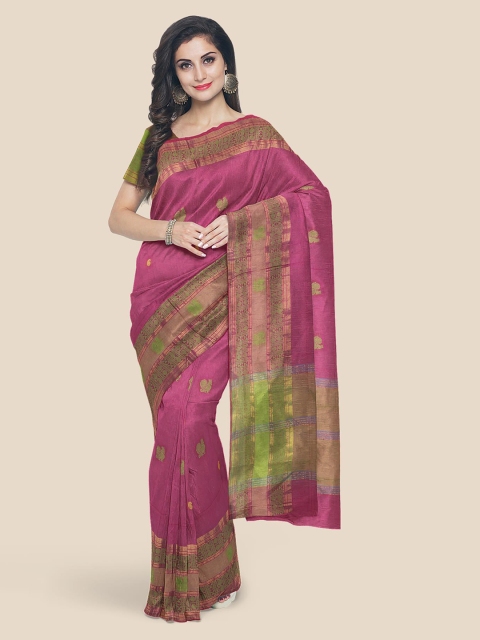 

KLM Fashion Mall Pink & Green Pure Cotton Woven Design Mangalagiri Saree