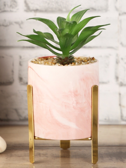 

House Of Accessories Green Artificial Flower Plant With Pink Pot & Stand