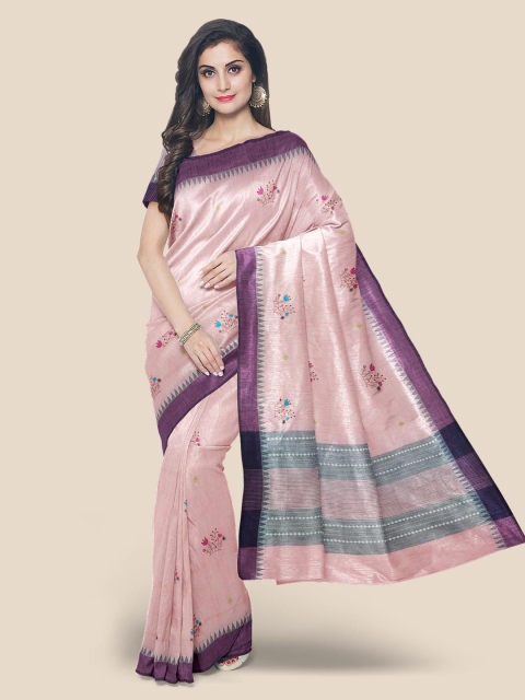 

KLM Fashion Mall Pink Linen Blend Printed Venkatgiri Saree