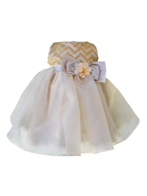

Faye White & Gold-Toned Floral Embroidered Dress