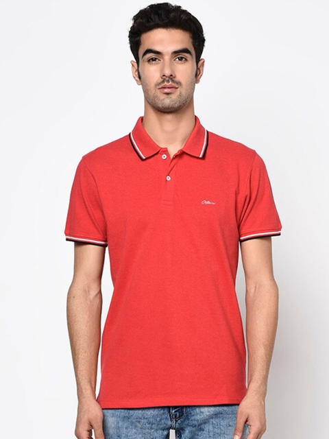 

Octave Men Coral Red Solid Polo Collar T-shirt