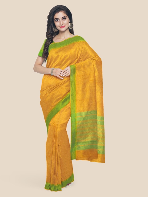 

KLM Fashion Mall Yellow Pure Cotton Solid Mangalagiri Saree