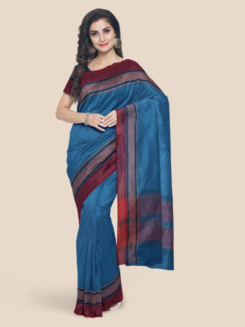 

KLM Fashion Mall Blue Pure Cotton Solid Mangalagiri Saree