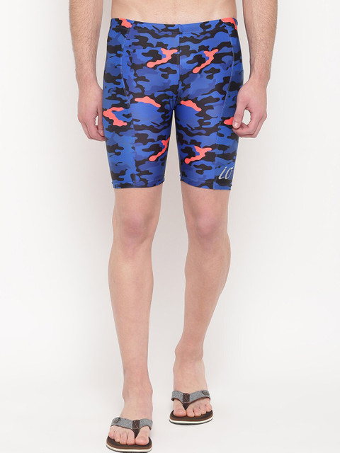 

iO Men Blue & Coral-Coloured Printed Swim Shorts